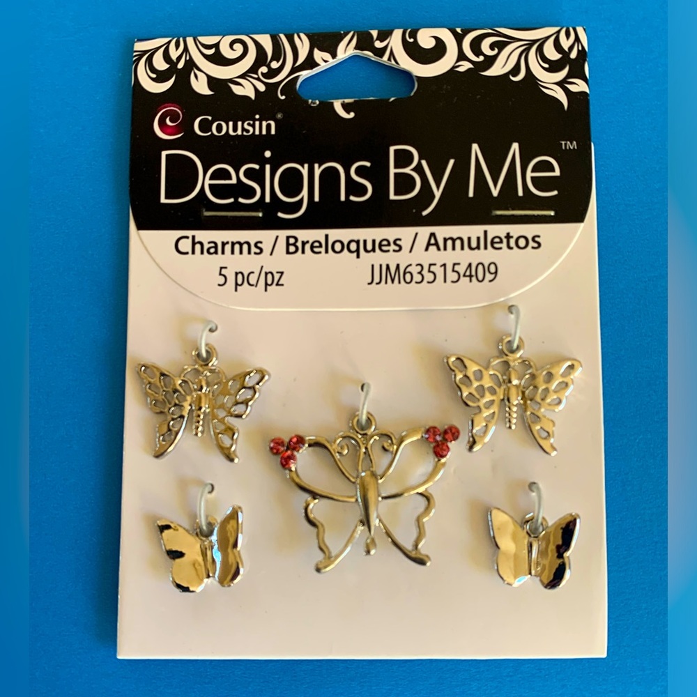 Cousin Designs By Me Butterfly Charms for Jewelry Making, 5 pc Silver Tone